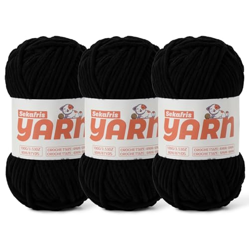 Chenille-Garn zum Häkeln, Babygarn zum Häkeln, weiche Decke/Amigurumi, 300 g, super sperrig, flauschig, samtig, Strickgarn, 3 Stück von Sekafris