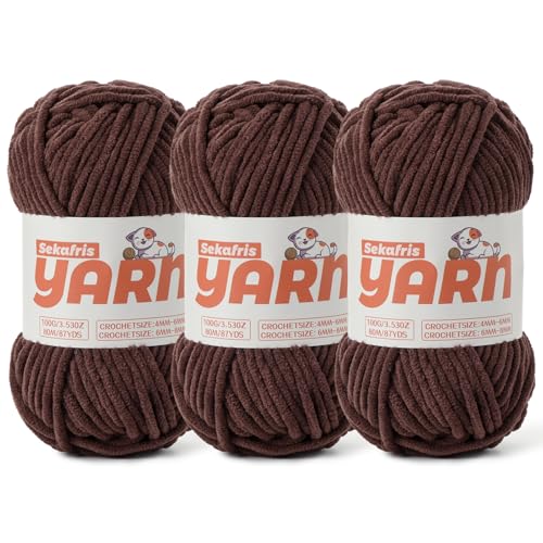 Chenille-Garn zum Häkeln, Babygarn zum Häkeln, weiche Decke/Amigurumi, 300 g, super sperrig, flauschiger Samt, Strickgarn, 3 Stück von Sekafris