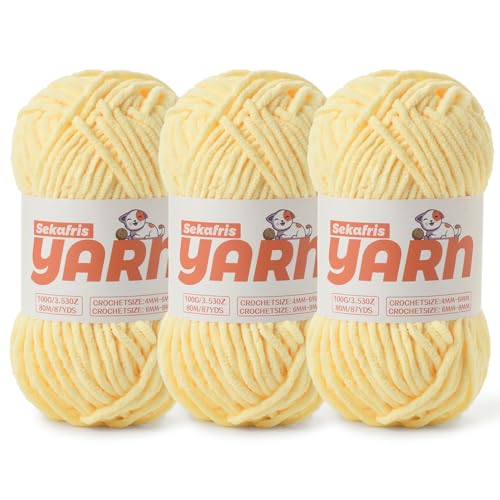 Chenille-Garn zum Häkeln, Babygarn zum Häkeln, weiche Decke/Amigurumi, 300 g, super sperriges, flauschiges Samt-Strick-/Häkelgarn, 3 Stück von Sekafris