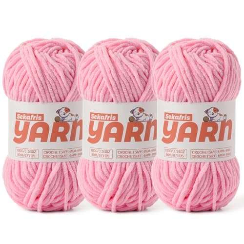 Chenille-Garn zum Häkeln, Babygarn zum Häkeln, weiche Decke/Amigurumi, 300 g, super sperriges, flauschiges Samt-Strick-/Häkelgarn, 3 Stück von Sekafris