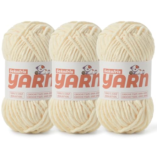 Chenille-Garn zum Häkeln, Babygarn zum Häkeln, weiche Decke/Amigurumi, 300 g, super sperriges, flauschiges Samt-Strickgarn, 3 Stück von Sekafris