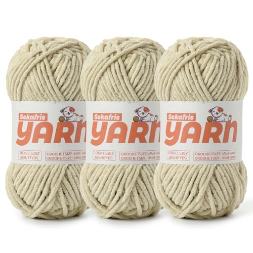 Chenille-Garn zum Häkeln, Babygarn zum Häkeln, weiche Decke/Amigurumi, 300 g, super sperriges, flauschiges Samt-Strickgarn, 3 Stück von Sekafris