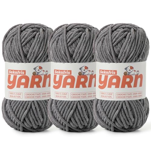 Chenille-Garn zum Häkeln, Babygarn zum Häkeln, weiche Decke/Amigurumi, 300 g, super sperriges, flauschiges Samt-Strickgarn, 3 Stück von Sekafris