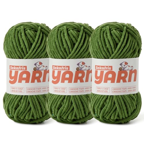 Chenille-Garn zum Häkeln, Babygarn zum Häkeln, weiche Decke/Amigurumi, 300 g, super sperriges, flauschiges Samt-Strickgarn, 3 Stück von Sekafris