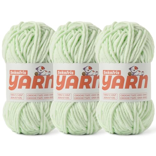 Chenille-Garn zum Häkeln, Babygarn zum Häkeln, weiche Decke/Amigurumi, 300 g, super sperriges, flauschiges Samt-Strickgarn, 3 Stück von Sekafris