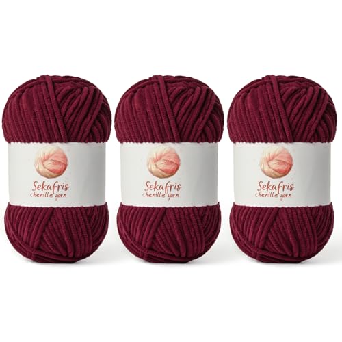 Chenille-Garn zum Häkeln, sperrige Samtgarne zum Häkeln, Babygarn zum Häkeln, weiche Decke, 400 m/297 g, flauschiges Amigurumi-Häkelgarn, 3 Stück Chenille-Garn zum Häkeln, sperrige Samtgarne zum Häkeln, Babygarn zum Häkeln, weiche Decke, 400 m/297 g, flauschiges Amigurumi-Häkelgarn, 3 Stück von Sekafris