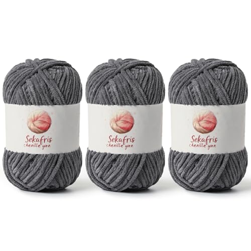 Chenille-Garn zum Häkeln, sperrige Samtgarne zum Häkeln, Babygarn zum Häkeln, weiche Decke, 400 m/297 g, flauschiges Amigurumi-Häkelgarn, 3 Stück Chenille-Garn zum Häkeln, sperrige Samtgarne zum Häkeln, Babygarn zum Häkeln, weiche Decke, 400 m/297 g, flauschiges Amigurumi-Häkelgarn, 3 Stück von Sekafris