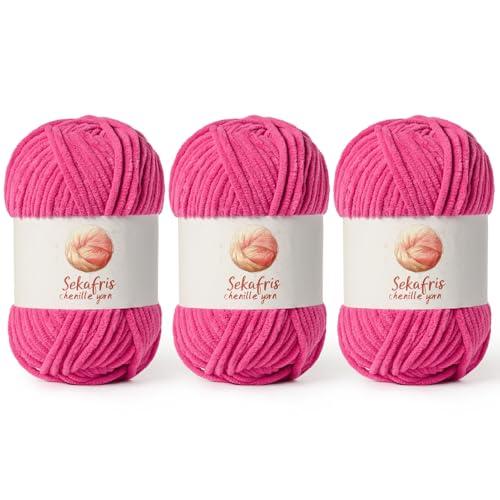 Chenille-Garn zum Häkeln, sperrige Samtgarne zum Häkeln, Babygarn zum Häkeln, weiche Decke, 400 m/297 g, flauschiges Amigurumi-Häkelgarn, 3 Stück Chenille-Garn zum Häkeln, sperrige Samtgarne zum Häkeln, Babygarn zum Häkeln, weiche Decke, 400 m/297 g, flauschiges Amigurumi-Häkelgarn, 3 Stück von Sekafris