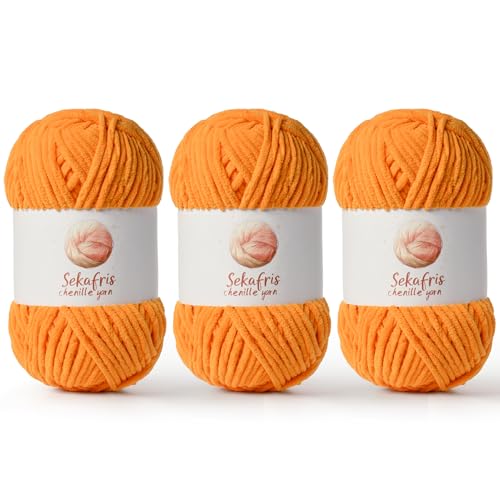 Chenille-Garn zum Häkeln, sperrige Samtgarne zum Häkeln, Babygarn zum Häkeln, weiche Decke, 400 m/297 g, flauschiges Amigurumi-Häkelgarn, 3 Stück Chenille-Garn zum Häkeln, sperrige Samtgarne zum Häkeln, Babygarn zum Häkeln, weiche Decke, 400 m/297 g, flauschiges Amigurumi-Häkelgarn, 3 Stück von Sekafris