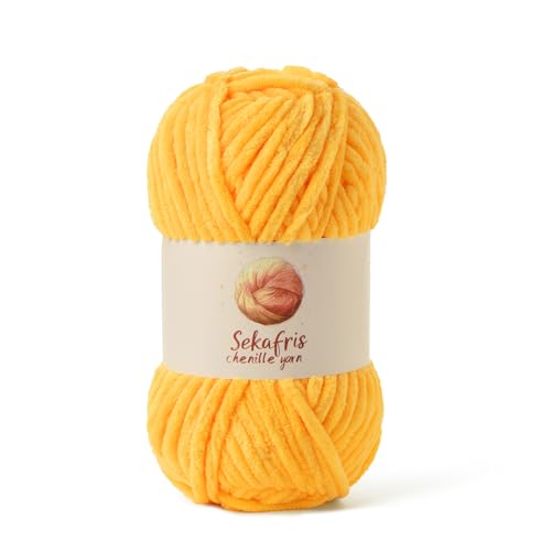Chunky Chenille Garn zum Häkeln, Babygarn zum Häkeln für weiche Decke, 87.4 Yds / 99.2 g Häkelgarn, sperrige 5 Amigurumi-Garne, flauschige Samtgarne zum Stricken Basteln (Goldgelb) von Sekafris