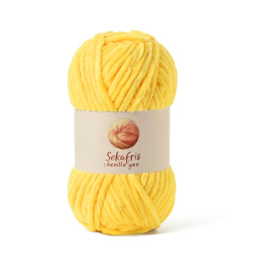 Chunky Chenille Garn zum Häkeln, Babygarn zum Häkeln für weiche Decke, 87.4 Yds / 99.2 g Häkelgarn, sperrige 5 Amigurumi-Garne, flauschige Samtgarne zum Stricken Basteln (Hellgelb) von Sekafris