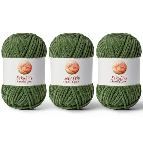 Chunky-Chenille-Garn zum Häkeln, sperrige Samtgarne zum Häkeln, Babygarn zum Häkeln, weiche Decke, 400 m/297 g, flauschiges Amigurumi-Häkelgarn, 3 Stück Chunky-Chenille-Garn zum Häkeln, sperrige Samtgarne zum Häkeln, Babygarn zum Häkeln, weiche Decke, 400 m/297 g, flauschiges Amigurumi-Häkelgarn, 3 Stück von Sekafris