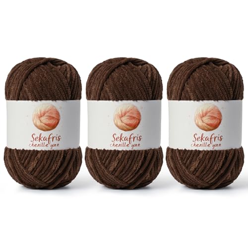 Chunky Chenille-Garn zum Häkeln, sperrige Samtgarne zum Häkeln, Babygarn zum Häkeln, weiche Decke, 400 m/297 g, flauschiges Amigurumi-Häkelgarn, 3 Stück Chunky Chenille-Garn zum Häkeln, sperrige Samtgarne zum Häkeln, Babygarn zum Häkeln, weiche Decke, 400 m/297 g, flauschiges Amigurumi-Häkelgarn, 3 Stück von Sekafris