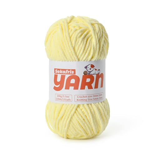 Chunky Chenille-Garn zum Häkeln, weiches, flauschiges Samtgarn zum Häkeln, flauschige Babydecken-Strickgarne, 100 g, sperrige Amigurumi-Garne (Zitronengelb) von Sekafris