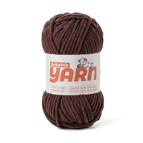 Dark Coffee Chunky Chenille-Garn zum Häkeln, Babygarn zum Häkeln, weiche Decke/Amigurumi, 100 g, super sperrig, flauschiger Samt, Strickgarn, Häkelgarn Dark Coffee Chunky Chenille-Garn zum Häkeln, Babygarn zum Häkeln, weiche Decke/Amigurumi, 100 g, super sperrig, flauschiger Samt, Strickgarn, Häkelgarn von Sekafris
