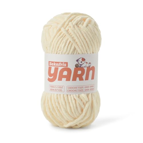 Dickes Chenille-Garn zum Häkeln, Babygarn zum Häkeln, weiche Decke/Amigurumi, 100 g, super sperriges, flauschiges Samt-Strick-/Häkelgarn, Beige Dickes Chenille-Garn zum Häkeln, Babygarn zum Häkeln, weiche Decke/Amigurumi, 100 g, super sperriges, flauschiges Samt-Strick-/Häkelgarn, Beige von Sekafris