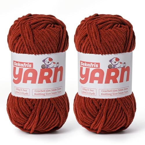 Dickes Chenille-Garn zum Häkeln, weiches, flauschiges Samtgarn zum Häkeln, Amigurumi, flauschiges Babydecken-Stricken, 200 g, 260 m, 2 Kaffeebraun Dickes Chenille-Garn zum Häkeln, weiches, flauschiges Samtgarn zum Häkeln, Amigurumi, flauschiges Babydecken-Stricken, 200 g, 260 m, 2 Kaffeebraun von Sekafris