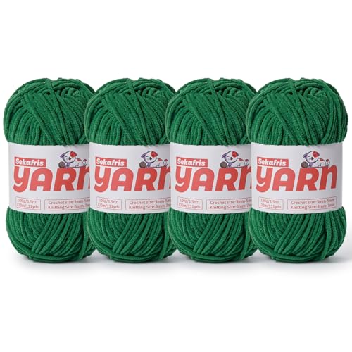 Dickes Chenille-Garn zum Häkeln, weiches, flauschiges Samtgarn zum Häkeln, Amigurumi, flauschiges Babydecken-Stricken, 400 g, 4 Stück, Grün Dickes Chenille-Garn zum Häkeln, weiches, flauschiges Samtgarn zum Häkeln, Amigurumi, flauschiges Babydecken-Stricken, 400 g, 4 Stück, Grün von Sekafris