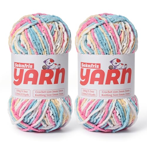 Dickes Chenille-Garn zum Häkeln, weiches, flauschiges Samtgarn zum Häkeln, Amigurumi, flauschiges Stricken von Babydecken, 200 g, 2 Bonbonfarben von Sekafris