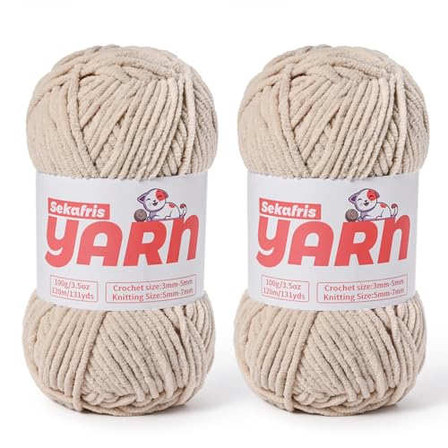 Dickes Chenille-Garn zum Häkeln, weiches, flauschiges Samtgarn zum Häkeln, Amigurumi, flauschiges Stricken von Babydecken, 200 g, 260 m, 2 Hellkhaki Dickes Chenille-Garn zum Häkeln, weiches, flauschiges Samtgarn zum Häkeln, Amigurumi, flauschiges Stricken von Babydecken, 200 g, 260 m, 2 Hellkhaki von Sekafris