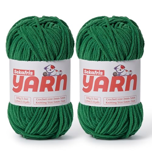 Dickes Chenille-Garn zum Häkeln, weiches, flauschiges Samtgarn zum Häkeln, Amigurumi, flauschiges Stricken von Babydecken, 200 g, 260 m, 2 grüne Farben Dickes Chenille-Garn zum Häkeln, weiches, flauschiges Samtgarn zum Häkeln, Amigurumi, flauschiges Stricken von Babydecken, 200 g, 260 m, 2 grüne Farben von Sekafris
