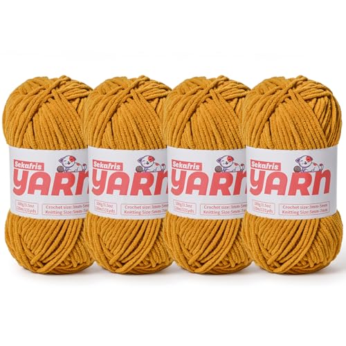 Dickes Chenille-Garn zum Häkeln, weiches, flauschiges Samtgarn zum Häkeln, Amigurumi, flauschiges Stricken von Babydecken, 400 g, 4 Stück, Ingwerfarben Dickes Chenille-Garn zum Häkeln, weiches, flauschiges Samtgarn zum Häkeln, Amigurumi, flauschiges Stricken von Babydecken, 400 g, 4 Stück, Ingwerfarben von Sekafris