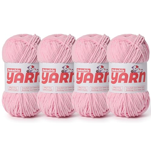 Dickes Chenille-Garn zum Häkeln, weiches, flauschiges Samtgarn zum Häkeln, Amigurumi, flauschiges Stricken von Babydecken, 400 g, 4 Stück, Rosa Dickes Chenille-Garn zum Häkeln, weiches, flauschiges Samtgarn zum Häkeln, Amigurumi, flauschiges Stricken von Babydecken, 400 g, 4 Stück, Rosa von Sekafris