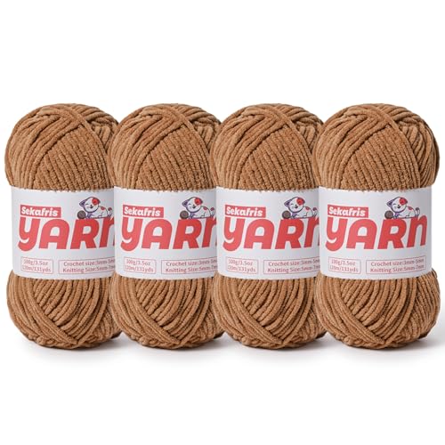 Dickes Chenille-Garn zum Häkeln, weiches, flauschiges Samtgarn zum Häkeln, Amigurumi, flauschiges Stricken von Babydecken, 400 g, 400 g, 4 Hellkaffee Dickes Chenille-Garn zum Häkeln, weiches, flauschiges Samtgarn zum Häkeln, Amigurumi, flauschiges Stricken von Babydecken, 400 g, 400 g, 4 Hellkaffee von Sekafris