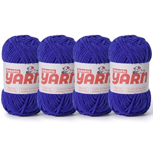 Dickes Chenille-Garn zum Häkeln, weiches, flauschiges Samtgarn zum Häkeln, Amigurumi, flauschiges Stricken von Babydecken, 400 g, 400 g, sperrig (4 Saphirblau) von Sekafris