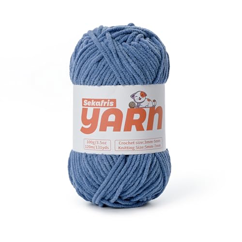 Dickes Chenille-Garn zum Häkeln, weiches, flauschiges Samtgarn zum Häkeln, flauschige Babydecken-Strickgarne, 100 g, sperrige Amigurumi-Garne (Marineblau) von Sekafris
