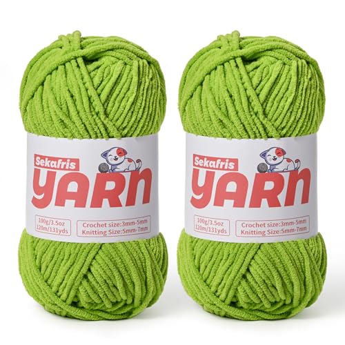 Dickes Chenille-Garn zum Häkeln, weiches, flauschiges Samtgarn zum Häkeln von Amigurumi, flauschiges Babydecken-Stricken, 200 g, 260 m, 2 Limettengrün von Sekafris