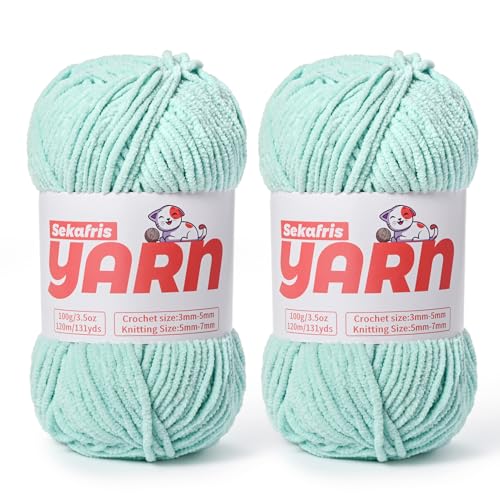 Dickes Chenille-Garn zum Häkeln, weiches, flauschiges Samtgarn zum Häkeln von Amigurumi, flauschiges Babydecken-Stricken, 200 g, 260 m, 2 x Aquagrün von Sekafris