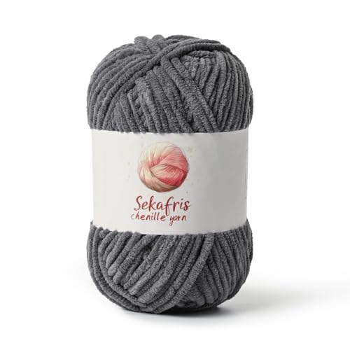 Dunkelgraues, grobes Chenille-Garn zum Häkeln, sperrige Samtgarne zum Häkeln, Babygarn zum Häkeln, weiche Decke, 130 m/100 g, flauschiges Amigurumi-Häkelgarn Dunkelgraues, grobes Chenille-Garn zum Häkeln, sperrige Samtgarne zum Häkeln, Babygarn zum Häkeln, weiche Decke, 130 m/100 g, flauschiges Amigurumi-Häkelgarn von Sekafris