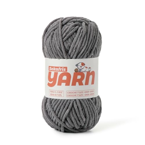 Dunkelgraues grobes Chenille-Garn zum Häkeln, Babygarn zum Häkeln, weiche Decke/Amigurumi, 100 g, super sperriges, flauschiges Samt-Strick-/Häkelgarn Dunkelgraues grobes Chenille-Garn zum Häkeln, Babygarn zum Häkeln, weiche Decke/Amigurumi, 100 g, super sperriges, flauschiges Samt-Strick-/Häkelgarn von Sekafris
