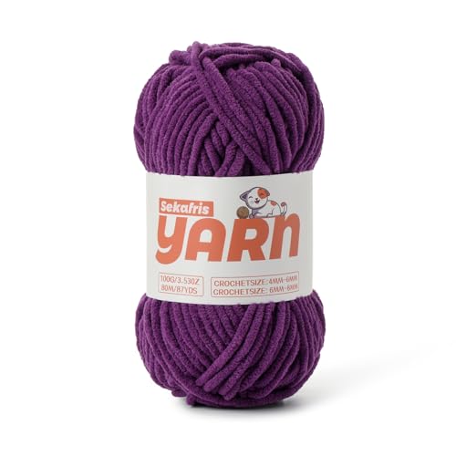 Dunkelviolettes grobes Chenille-Garn zum Häkeln, Babygarn zum Häkeln, weiche Decke/Amigurumi, 100 g, super sperriges, flauschiges Samt-Strick-/Häkelgarn Dunkelviolettes grobes Chenille-Garn zum Häkeln, Babygarn zum Häkeln, weiche Decke/Amigurumi, 100 g, super sperriges, flauschiges Samt-Strick-/Häkelgarn von Sekafris