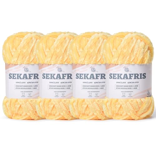 Flauschiges Chenille-Garn zum Häkeln, weiches Plüschgarn zum Handstricken, sperrig, 4 x 100 g, Babydeckengarn zum Häkeln, Amigurumi-Garne, Häkeln, flauschiges Samtgarn (4 x 49,2 yd) von Sekafris