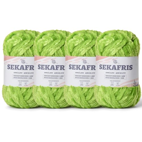 Flauschiges Chenille-Garn zum Häkeln, weiches Plüschgarn zum Handstricken, sperrig, 4 x 100 g, Babydeckengarn zum Häkeln, Amigurumi-Garne, Häkeln, flauschiges Samtgarn (4 x 49,2 yd) von Sekafris