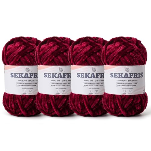 Flauschiges Chenille-Garn zum Häkeln, weiches Plüschgarn zum Handstricken, sperrig, 4 x 100 g, Babydeckengarn zum Häkeln, Amigurumi-Garne, Häkeln, flauschiges Samtgarn (4 x 49,2 yd) von Sekafris