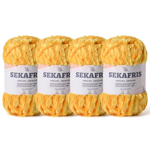 Flauschiges Chenille-Garn zum Häkeln, weiches Plüschgarn zum Handstricken, sperrig, 4 x 100 g, Babydeckengarn zum Häkeln, Amigurumi-Garne, Häkeln, flauschiges Samtgarn (4 x 49,2 yd) von Sekafris