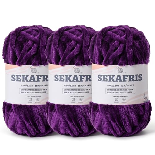 Flauschiges grobes Chenille-Garn zum Häkeln, weiche Plüschgarne zum Handstricken, sperrig, 3 x 100 g, Babydeckengarn zum Häkeln, Amigurumi, Häkeln, flauschige Samtgarne (3 x 50 m), 3 x 50 m von Sekafris