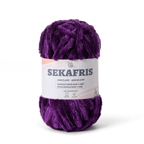 Fuzzy Chunky Chenille-Garn zum Häkeln, weiches Plüschgarn zum Handstricken, sperrig, 100 g, Babydeckengarn zum Häkeln, Amigurumi-Garn, Häkeln, flauschige Samtgarne (Dunkelviolett) von Sekafris