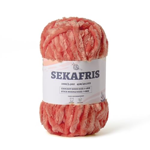 Fuzzy Chunky Chenille-Garn zum Häkeln, weiches Plüschgarn zum Handstricken, sperrig, 100 g, Babydeckengarn zum Häkeln, Amigurumi-Garne, Häkeln, flauschiges Samtgarn (grau-rosa) von Sekafris