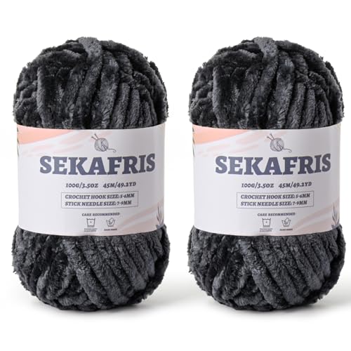 Fuzzy Chunky Chenille-Garn zum Häkeln, weiches Plüschgarn zum Handstricken, sperrig, 2 x 100 g, Babydeckengarn zum Häkeln, Amigurumi-Garne, Häkeln, flauschiges Samtgarn (2 x 50 m), 2 x 50 g von Sekafris