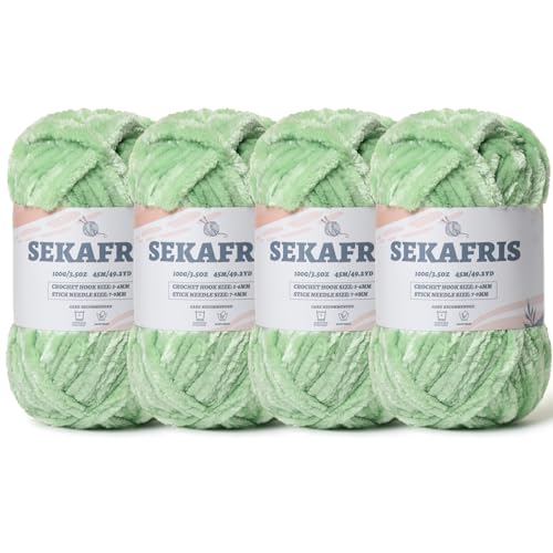 Fuzzy Chunky Chenille-Garn zum Häkeln, weiches Plüschgarn zum Handstricken, sperrig, 4 x 100 g, Babydeckengarn zum Häkeln, Amigurumi-Garne, Häkeln, flauschiges Samtgarn (4 x 49,2 yd) (4 x 49,2 yd) von Sekafris