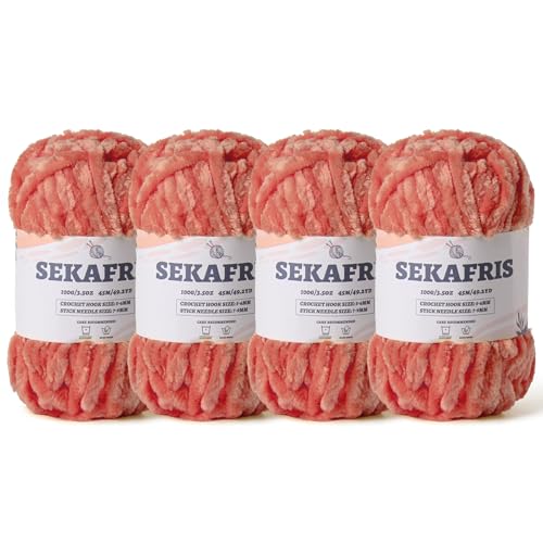 Fuzzy Chunky Chenille-Garn zum Häkeln, weiches Plüschgarn zum Handstricken, sperrig, 4 x 100 g, Babydeckengarn zum Häkeln, Amigurumi-Garne, Häkeln, flauschiges Samtgarn (4 x 49,2 yd) (4 x 49,2 yd) von Sekafris