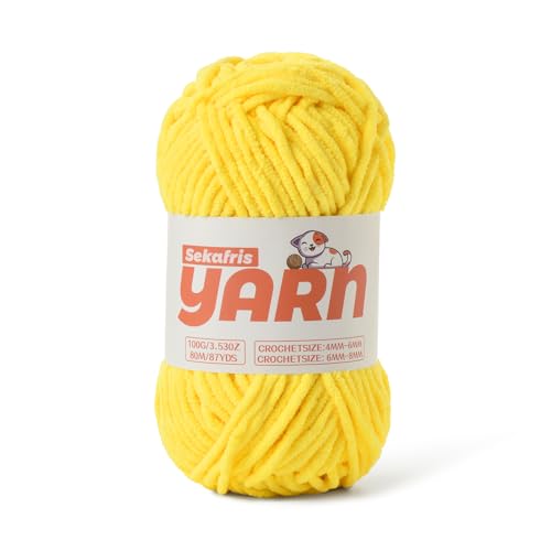Gelbes grobes Chenille-Garn zum Häkeln, Babygarn zum Häkeln, weiche Decke/Amigurumi, 100 g, super sperriges, flauschiges Samt-Strick-/Häkelgarn Gelbes grobes Chenille-Garn zum Häkeln, Babygarn zum Häkeln, weiche Decke/Amigurumi, 100 g, super sperriges, flauschiges Samt-Strick-/Häkelgarn von Sekafris