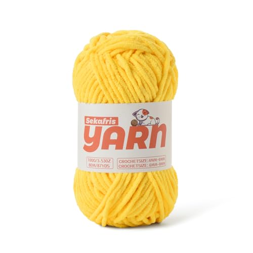 Goldgelbes grobes Chenille-Garn zum Häkeln, Babygarn zum Häkeln, weiche Decke/Amigurumi, 100 g, super sperriges, flauschiges Samt-Strick-/Häkelgarn Goldgelbes grobes Chenille-Garn zum Häkeln, Babygarn zum Häkeln, weiche Decke/Amigurumi, 100 g, super sperriges, flauschiges Samt-Strick-/Häkelgarn von Sekafris