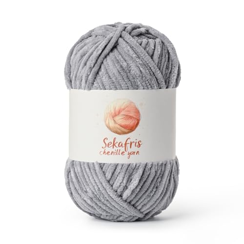 Graues, grobes Chenille-Garn zum Häkeln, sperrige Samtgarne zum Häkeln, Babygarn zum Häkeln, weiche Decke, 130 m/100 g, flauschiges Amigurumi-Häkelgarn Graues, grobes Chenille-Garn zum Häkeln, sperrige Samtgarne zum Häkeln, Babygarn zum Häkeln, weiche Decke, 130 m/100 g, flauschiges Amigurumi-Häkelgarn von Sekafris