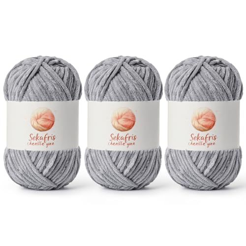 Graues, grobes Chenille-Garn zum Häkeln, sperrige Samtgarne zum Häkeln, Babygarn zum Häkeln, weiche Decke, 400 m/297 g, flauschiges Amigurumi-Häkelgarn, 3 Stück Graues, grobes Chenille-Garn zum Häkeln, sperrige Samtgarne zum Häkeln, Babygarn zum Häkeln, weiche Decke, 400 m/297 g, flauschiges Amigurumi-Häkelgarn, 3 Stück von Sekafris