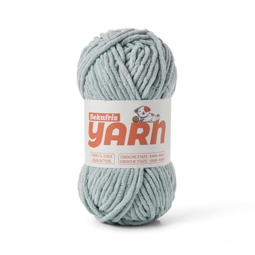 Graues grobes Chenille-Garn zum Häkeln, Babygarn zum Häkeln, weiche Decke/Amigurumi, 100 g, super sperriges, flauschiges Samt-Strick-/Häkelgarn Graues grobes Chenille-Garn zum Häkeln, Babygarn zum Häkeln, weiche Decke/Amigurumi, 100 g, super sperriges, flauschiges Samt-Strick-/Häkelgarn von Sekafris